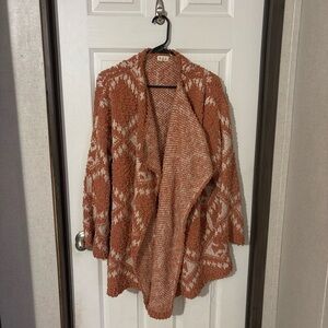 Three Bird Nest POL Warm Terracotta Patterned Cardigan